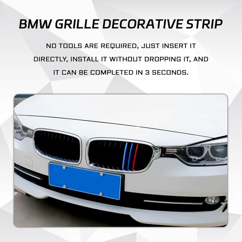 SamWinGear Grille Insert Trims for BMW Front Grill Inserts M-Colored Snap-on Grill Mesh Trims Strips for BMW 2013-2019 F30 F35 3 Series 11-Beam Grille Classic Decorative Accessories(11 Beams) - Image 4